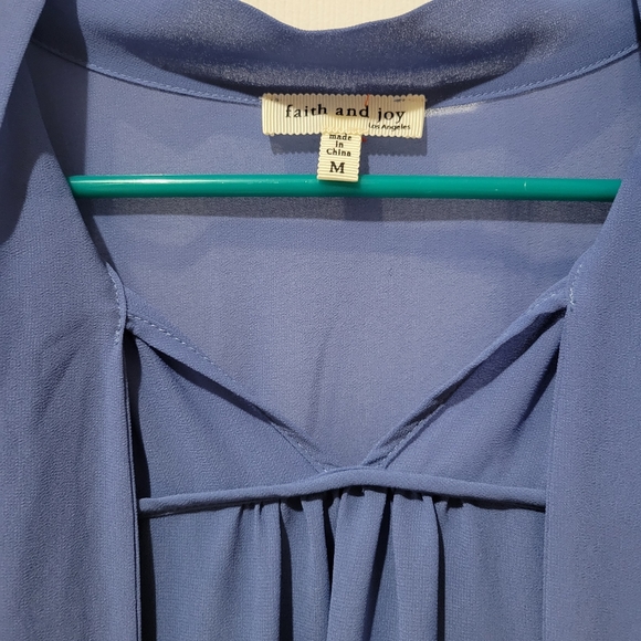 Blue faith and joy pussybow blouse chiffon medium - Picture 8 of 9